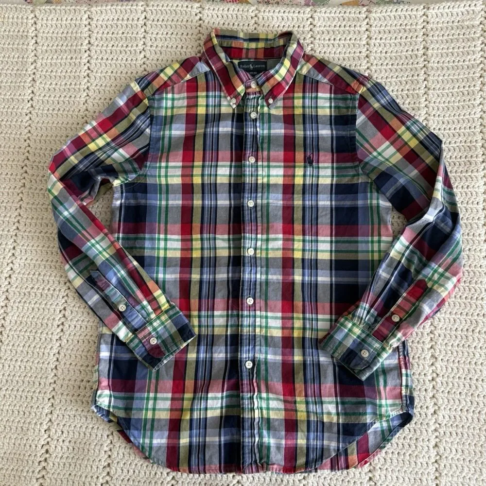Ralph Lauren Boys L (14-16) Button Up Shirt  Collared Casual Plaid Long Sleeve
